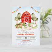 かわいい農園動物納屋周囲の庭ベビーシャワーパーティー 招待状 (スタンド正面)