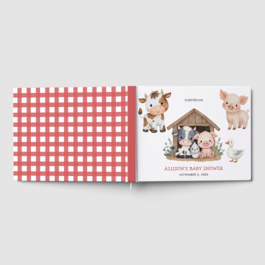 かわいい農園動物納屋周囲の庭ベビーシャワー ゲストブック (全面)