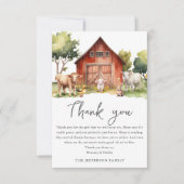かわいい農園動物納屋周囲の庭ベビーシャワー サンキューカード (正面)