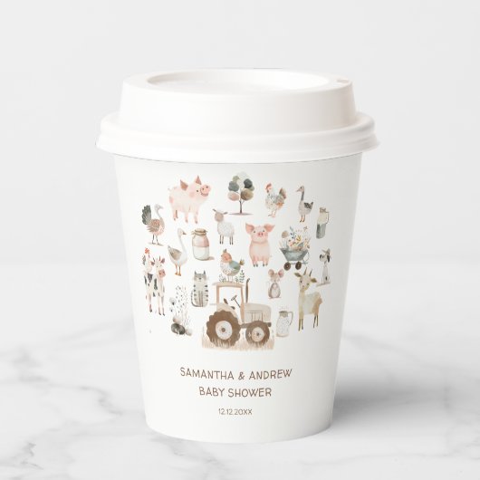 かわいい農園動物納屋周囲の庭ベビーシャワー 紙コップ (正面)