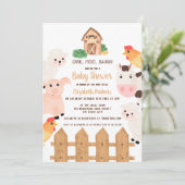 かわいい農園動物納屋周囲の庭中性ベビーシャワー 招待状 (スタンド正面)