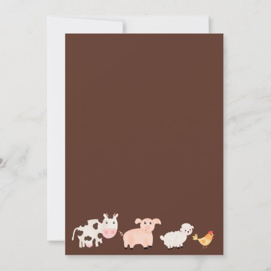かわいい農園動物納屋周囲の庭中性ベビーシャワー 招待状 (裏面)