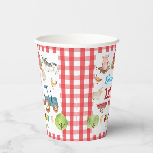 かわいい農園動物納屋周囲の庭第1回第2回第3回誕生日 紙コップ (右)
