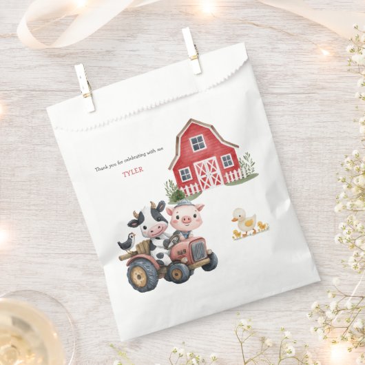 かわいい農園動物納屋周囲の庭誕生日パーティー フェイバーバッグ (クリップ留めされた状態)