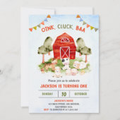 かわいい農園動物納屋周囲の庭誕生日パーティー 招待状 (正面)