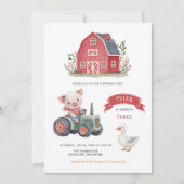 かわいい農園動物納屋周囲の庭誕生日パーティー 招待状 (正面)