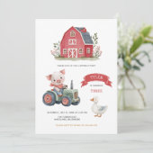 かわいい農園動物納屋周囲の庭誕生日パーティー 招待状 (スタンド正面)