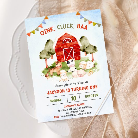 かわいい農園動物納屋周囲の庭誕生日パーティー 招待状