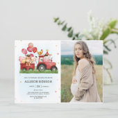 かわいい農園動物納屋周囲の庭赤ちゃんシャワー写真 招待状 (スタンド正面)