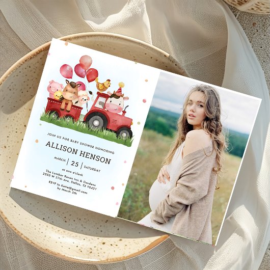 かわいい農園動物納屋周囲の庭赤ちゃんシャワー写真 招待状