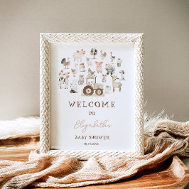 かわいい農園動物納屋周囲の庭赤ちゃんシャワー歓迎 ポスター