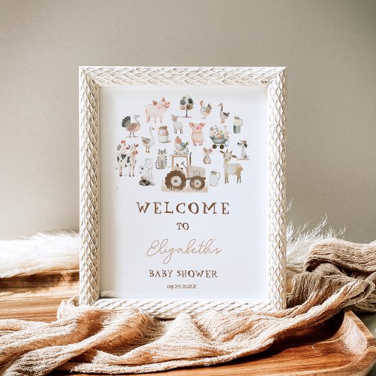かわいい農園動物納屋周囲の庭赤ちゃんシャワー歓迎 ポスター