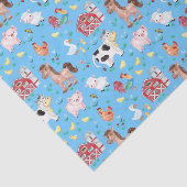 かわいい農園動物納屋周囲の庭青い背景 薄葉紙 (詳細)