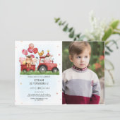 かわいい農園動物納屋周囲の庭1st誕生日の写真 招待状 (スタンド正面)