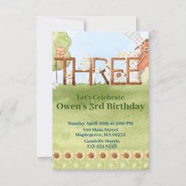 かわいい農園動物納屋周囲の庭3歳 招待状