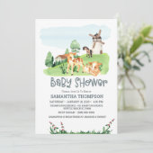 かわいい農園動物緑の少年の赤ちゃんシャワー 招待状 (スタンド正面)