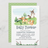 かわいい農園動物緑の少年の赤ちゃんシャワー 招待状 (正面/裏面)