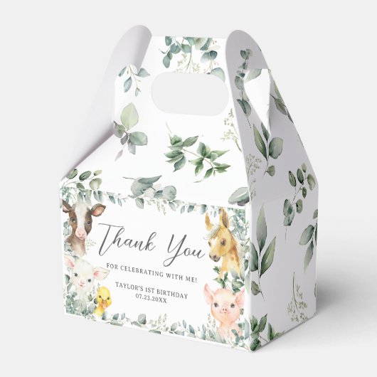 かわいい農園動物緑の男の子ガール1歳の誕生日 フェイバーボックス (裏面サイド)