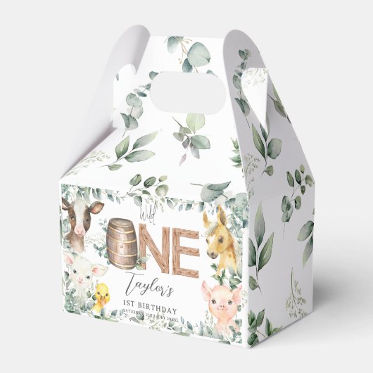 かわいい農園動物緑の男の子ガール1歳の誕生日 フェイバーボックス (正面サイド)