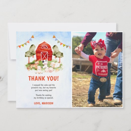 かわいい農園動物誕生日写真サンキューカード 招待状 (正面)