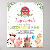 かわいい農園動物誕生日時間カプセル標識 ポスター (正面)