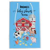 かわいい農園動物赤ちゃんシャワーブルー ミディアムペーパーバッグ (正面)