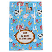 かわいい農園動物赤ちゃんシャワーブルー ミディアムペーパーバッグ (裏面)