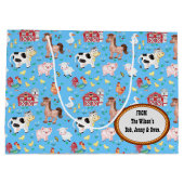 かわいい農園動物赤ちゃんシャワーブルー ラージペーパーバッグ (裏面)