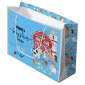 かわいい農園動物赤ちゃんシャワーブルー ラージペーパーバッグ (正面アングル)