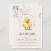 かわいい農場のひよこ ブルーシュ ガール フラワーベイビーシャワー 招待状 (正面)