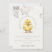 かわいい農場のひよこ 水彩花 赤ちゃんのシャワー サンキューカード (正面)
