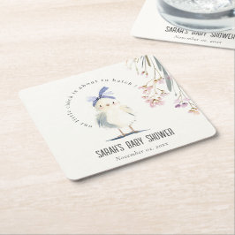 かわいい農場のひよこ 水彩花 赤ちゃんのシャワー スクエアペーパーコースター