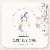 かわいい農場のひよこ 水彩花 赤ちゃんのシャワー スクエアペーパーコースター (正面)