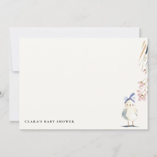 かわいい農場のひよこ 水彩花 赤ちゃんのシャワー ノートカード (正面)