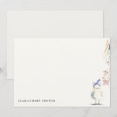 かわいい農場のひよこ 水彩花 赤ちゃんのシャワー ノートカード (正面/裏面)