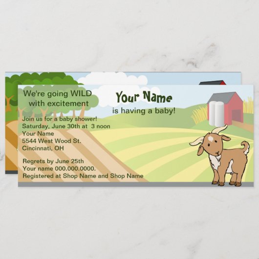 かわいい農場のベビーシャワー 招待状 (正面/裏面)