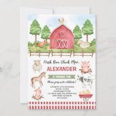 かわいい農場の動物たちの牧場の誕生日パーティー 招待状 (正面)