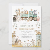 かわいい農場の動物たちの誕生日 招待状 (正面)