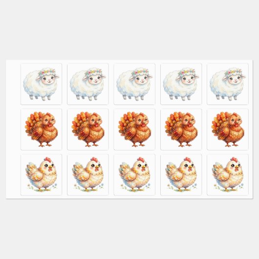 かわいい農場の動物たち ラベル (シート)
