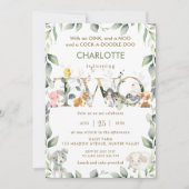 かわいい農場の動物たち 動物園の緑 2歳の誕生日 招待状 (正面)