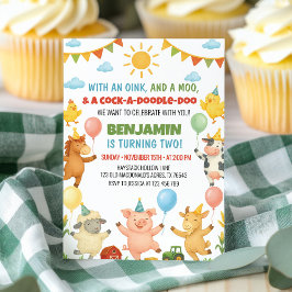 かわいい農場の動物たち 子供の誕生日パーティー 招待状