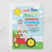 かわいい農場の動物たち 牧場の誕生日 ペット動物園 招待状 (正面)