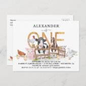 かわいい農場の動物たち 1歳の誕生日招待状ポストカード ポストカード (正面/裏面)