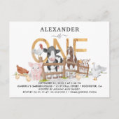 かわいい農場の動物たち 1歳の誕生日招待状ポストカード ポストカード (正面)