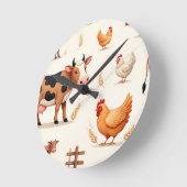 かわいい農場の動物と納屋のパターン ラウンド壁時計 (傾斜)