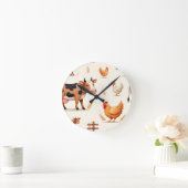 かわいい農場の動物と納屋のパターン ラウンド壁時計 (ホーム)