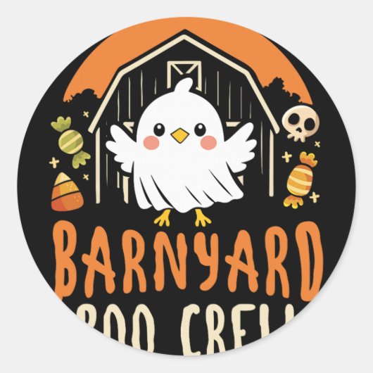 かわいい農場の動物のハロウィン Rnyard Boo Crew ラウンドシール (正面)