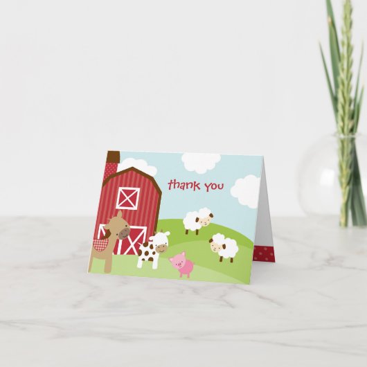 かわいい農場の動物の感謝カード サンキューカード (正面)