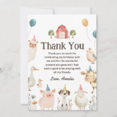 かわいい農場の動物の誕生日パーティーお礼カード 招待状 (正面)
