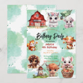 かわいい農場の動物の誕生日パーティー招待状 招待状 (正面/裏面)